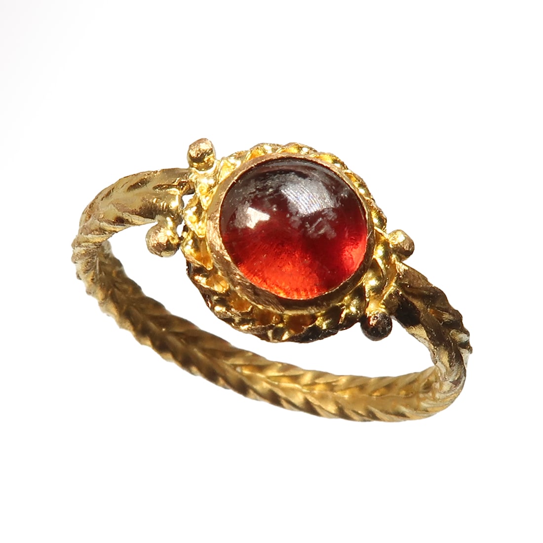 Medieval Gold Ring with Garnet Cabochon, c. 12th-13th Century A.D. (1 of 6)