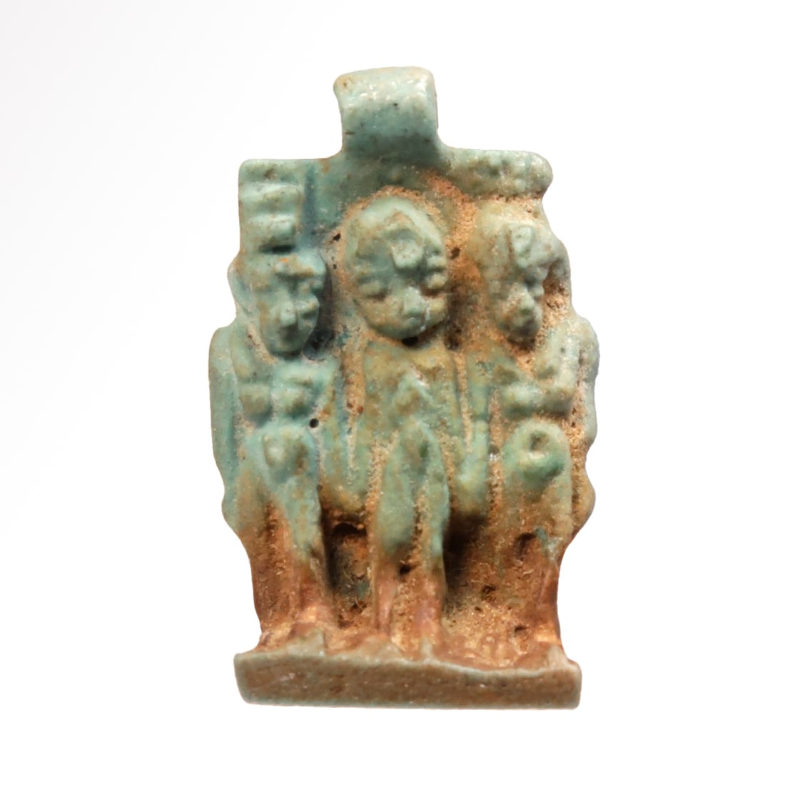 Egyptian Turquoise Faience Triad Amulet of Isis, Nephthys and Horus, c. 800-500 B.C. (1 of 6)