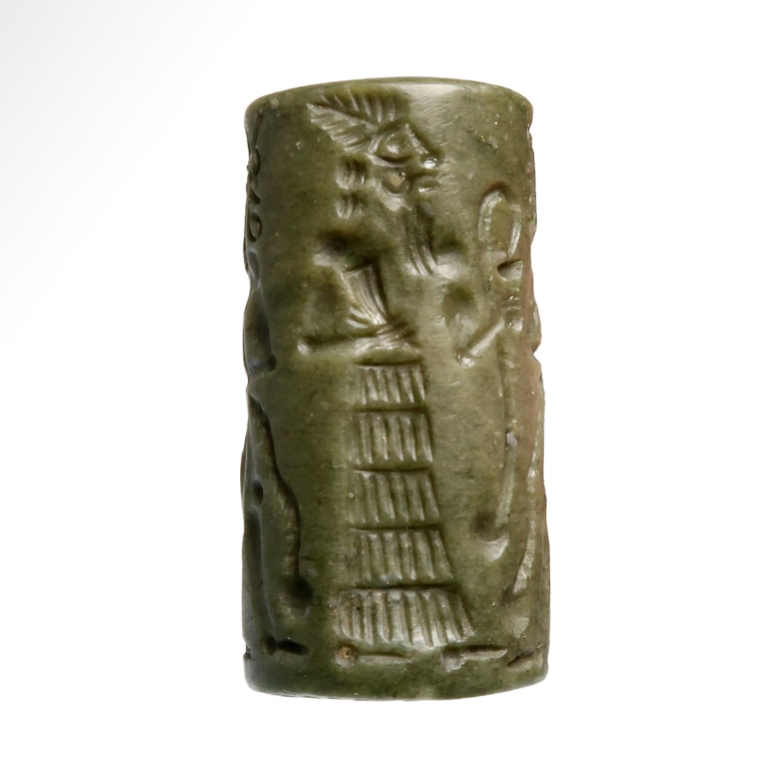 Large Neo Babylonian Green Stone Cylinder Seal with Deities, c. 1st Millennium B.C. (1 of 7)