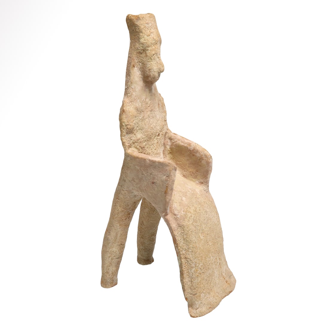 Greek Terracotta Seated Goddess, c. 5th Century B.C.: Greek Terracotta Seated Goddess, c. 5th Century B.C. Wearing a tall polos, and long chiton, the throne with high arms and two supporting legs at the back. Size:15.3 cm H - 6 inches Material:Terracotta