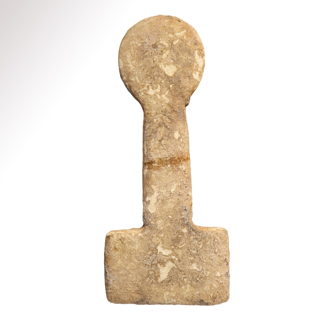 Anatolian Marble Large Idol, Kusura Type, c. 2700-2400 B.C.: Anatolian Marble Large Idol, Kusura Type, c. 2700-2400 B.C. Nicely carved with circular head, long neck and shield-shape body. Kusura type. Repaired at neck. Size:13.4 cm L - 5 1/4 inches Material:Mar