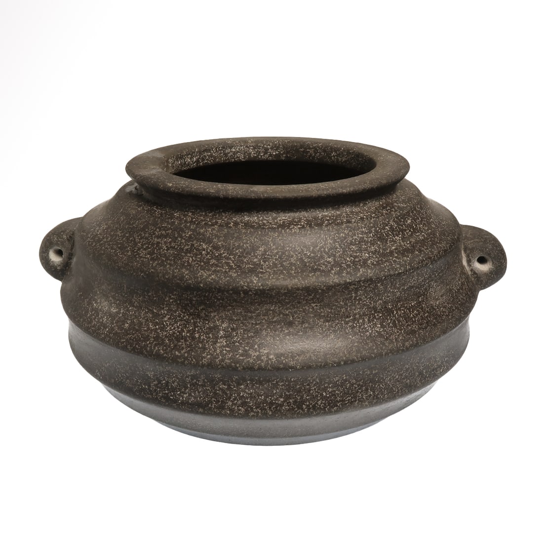 Large Egyptian Dark Granito-Diorite Beehive Shaped Vessel, Middle Kingdom, c. 2000-1500 B.C.: Large Egyptian Dark Granito-Diorite Beehive Shaped Vessel, Middle Kingdom, c. 2000-1500 B.C. Dark granite squat vase with broad shoulders, beehive shaped ribbed body with wide ridges, two lug pierced 