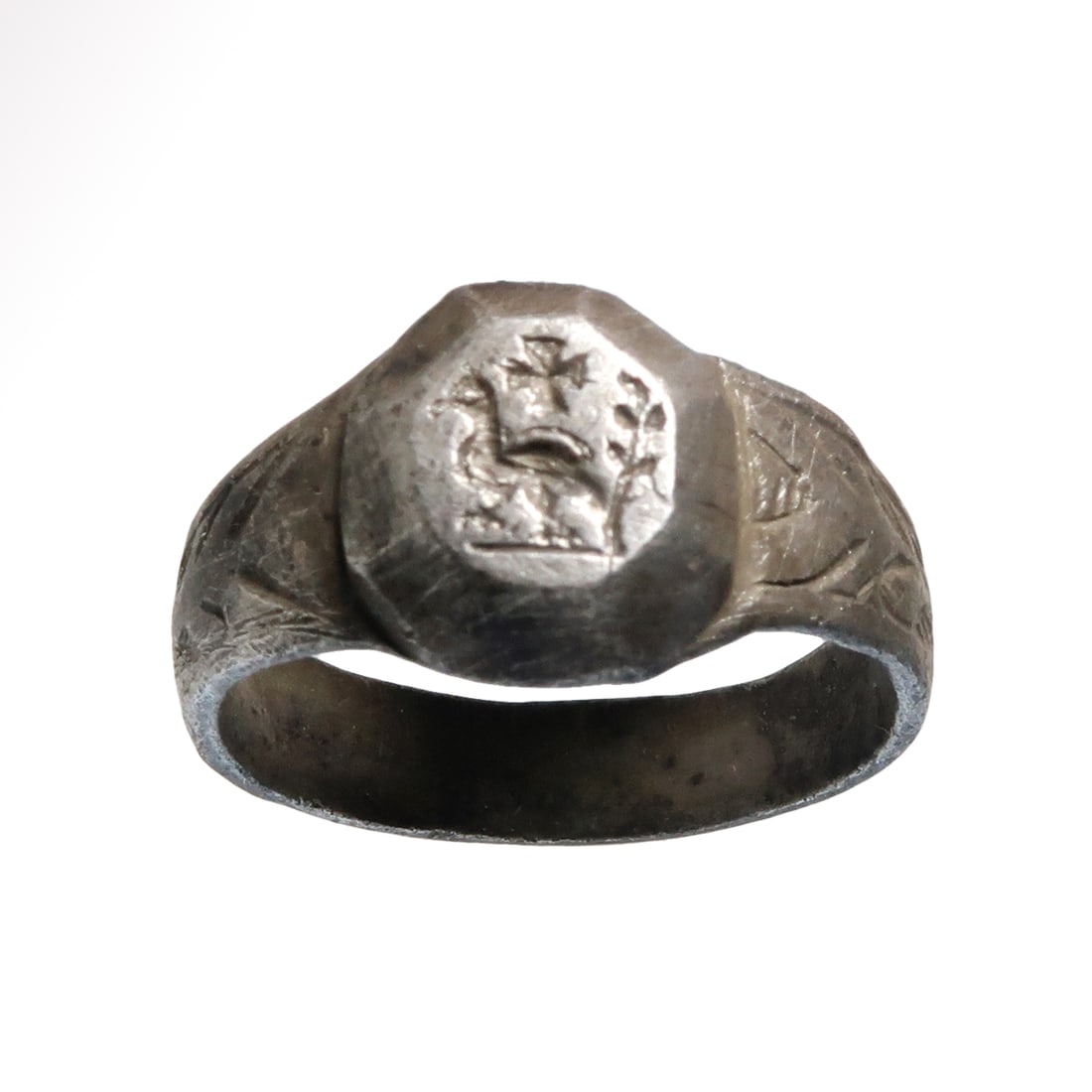 Byzantine Silver Ring with Dove, Olive Branch and Cross, c. 6th- 7th Century B.C. (1 of 6)