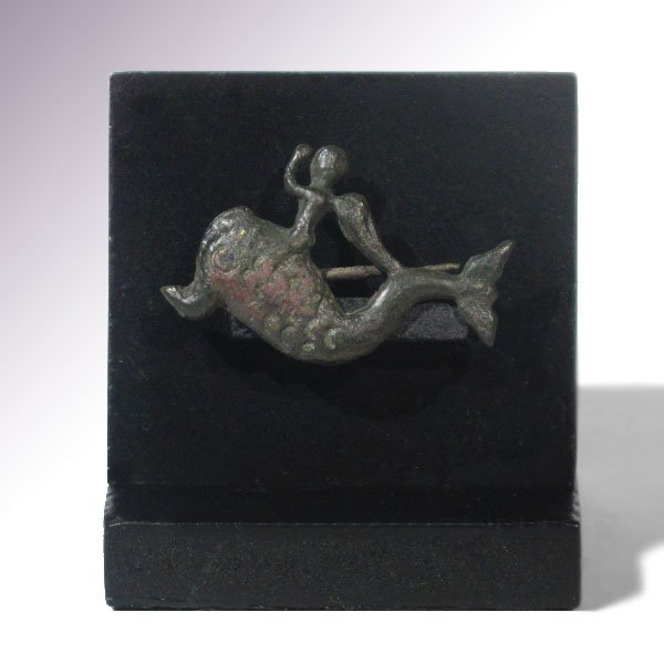 Roman Bronze Brooch, Cupid Riding a Diving Dolphin, (1 of 6)