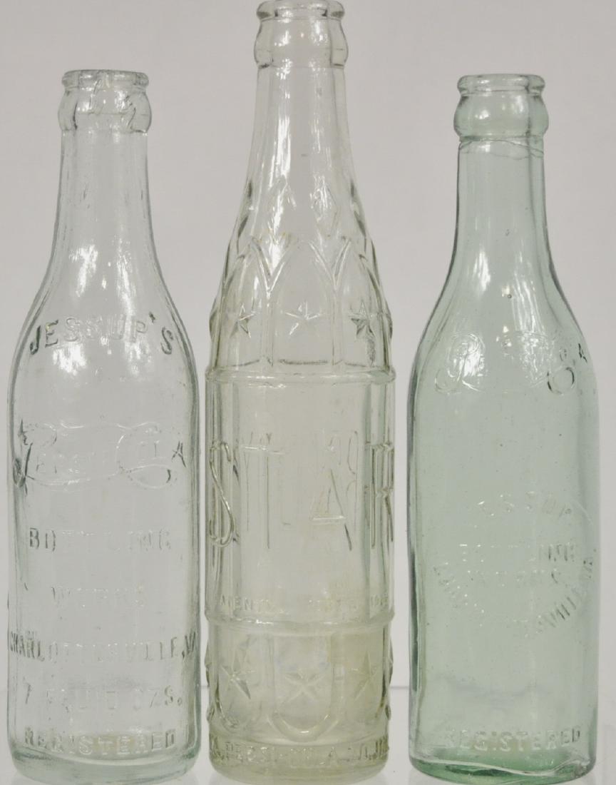 3) Charlottesville, va. Pepsi-Cola Bottles: 1) Star Boy, 9.25 in., case wear, 1) Jessup Bottling Works, script logo, 8.25 in., case wear, 1) Jessup's Bottling Works, script logo, double dot, case wear.