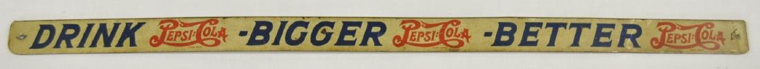 Circa 1940 Pepsi Cola Printed Steel Shelf Sign: Double dot, 1 in. x 15 in. good condition.