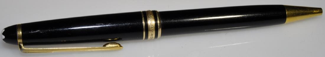 Montblanc Meisterstuck Ball Point Pen: Black resin, gold trim, snow cap emblem, usage and wear.