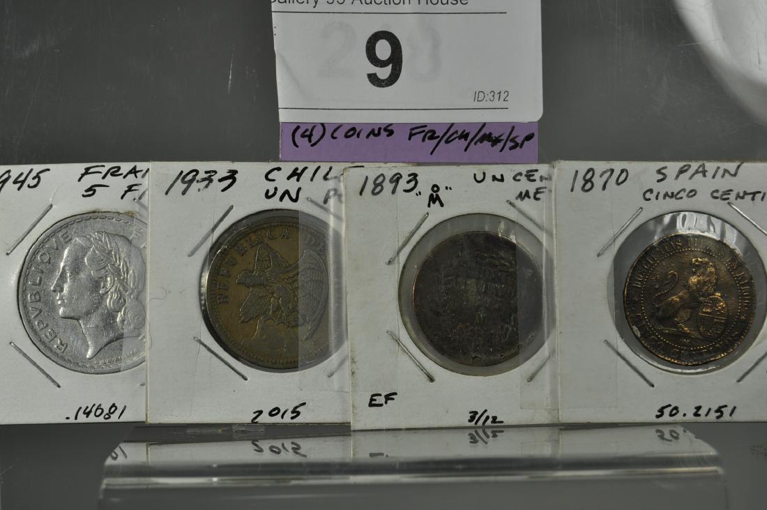 45 FR Coin, 33 Chile, 1870 Spain: 4 coins