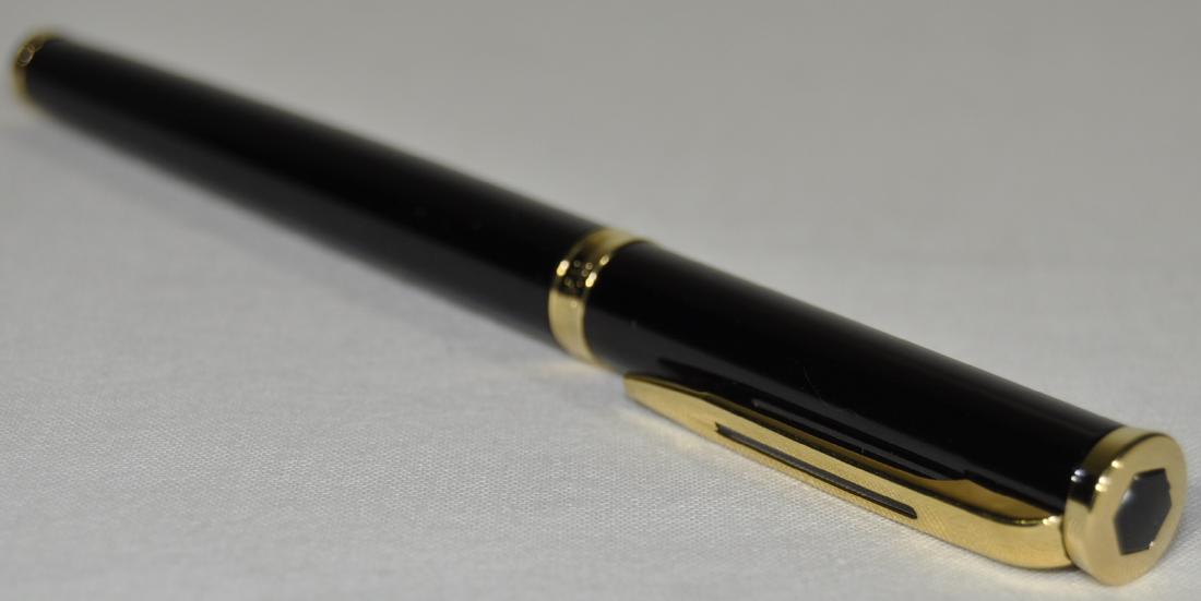 Waterman "Preface" Black Lacquer Fountain Pen: Cartridge fill, 18kt nib, black lacquer hexagonal insignia atop the cap, 5.25 in. capped. Excellent unused condition.