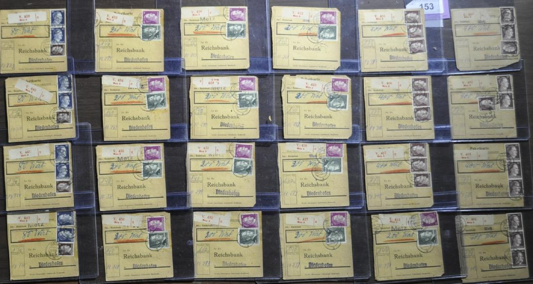 24) 1943 Reichsbank Parcel Reciept Covers: Consecutively numbered and sent from Reichsbank in Metz to Reichsbank in Dietenhofen, Bavaria, Germany while still under German control. First time to the market, from a private colection.