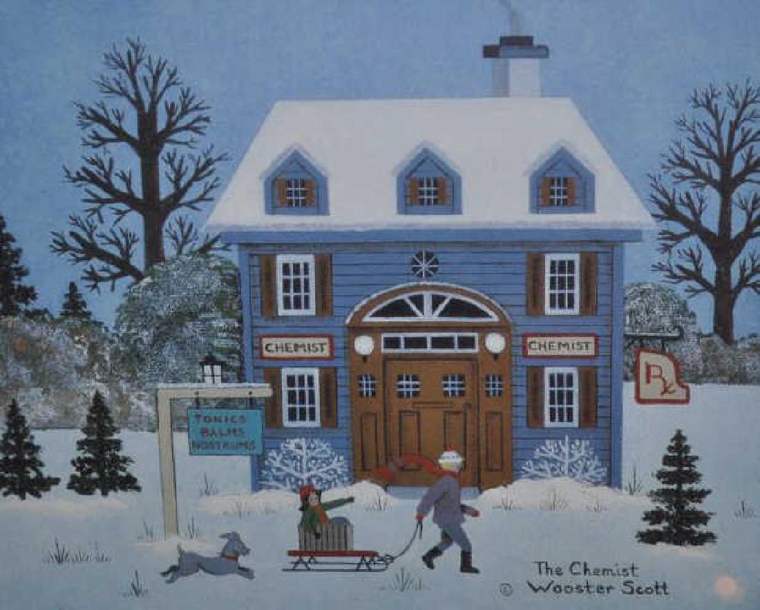 Jane Wooster Scott "The Chemist" 26 / 100: Signed in pencil, lower right margin, c.o.a. attached, 17 in. x 19 in., framed size. Third party packing and shipping only.