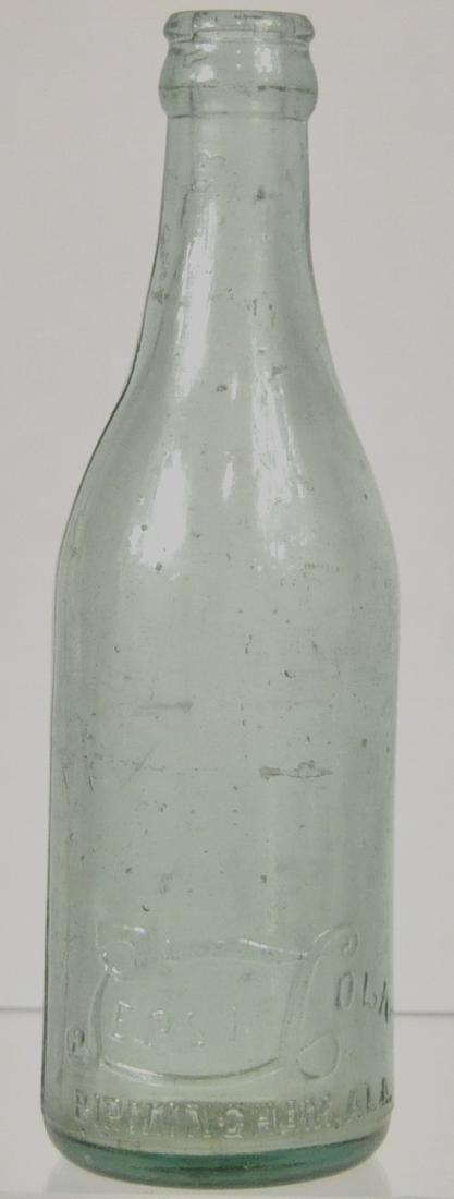 Rare Birmingham, Alabama. Pepsi cola Bottle: 8 in., Straight sided, script logo, aqua, case wear, no large chips, no cracks.