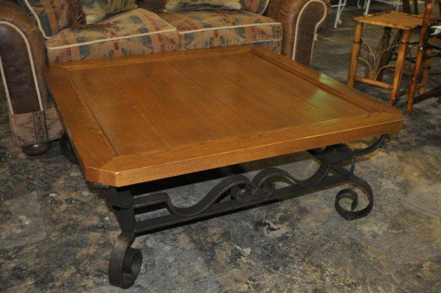 Iron and Wood Coffee Table: Solid construction, H 17" W 40" D 40"