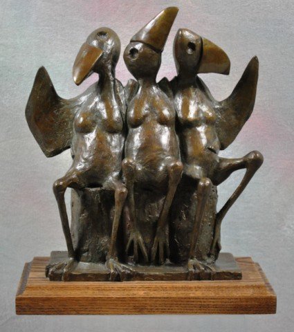 Walter Palmer Bronze Sculpture "The Girls": 1981 edition of 35, 10" tall x 7" x3.75" signed on the base. Walter Palmer and his whimsical bird sculptures are a Hilton Head institution. This Walter Palmer bronze bird sculpture is