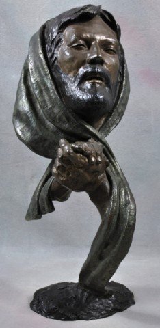 Bronze Mark Hopkins Sculpture "The Prayer": 19" tall, 61/550, 2001, certificate of authenticity, hand signed. Mark Hopkins is a master technician of the ancient lost wax process. Through his knowledge and skill, and the contributions of many ta