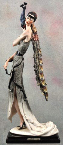 Giuseppi Armani "Lady with Peacock": Limited edition, 20"x7"x5", For more than 25 years Armani has created masterpieces ranging from the traditional Capodimonte style to the more daring, contemporary and whimsical sculptures. Always and