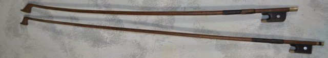 Violin Bows, 2pcs: No visible cracks or repairs, (1) L 27", (1) L 29"