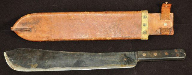 WWII Period S&J Kitchin Ltd. Sheffield Machete: Retains original sheath, circa 1945, composite handles, machete: L 20", sheath, L 18 3/4"