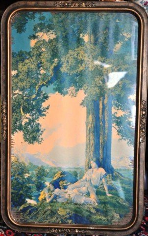 Maxfield Parrish Hilltop Framed Print: Original frame, circa 1920's, some damage present. 33" x 20 1/2"