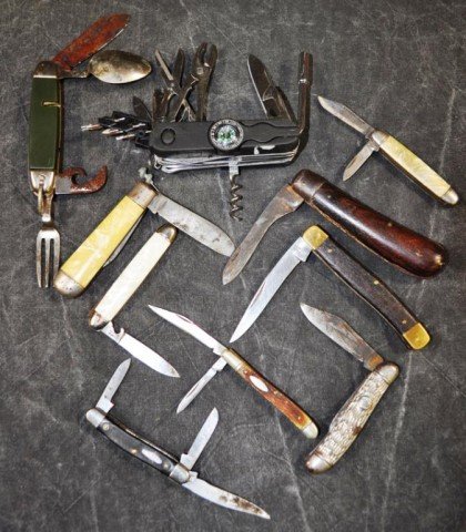 Pocket Knife Collection, 10pcs: Various sizes, ages and styles, including: Stag, Eddie Bauer, Ranger, etc