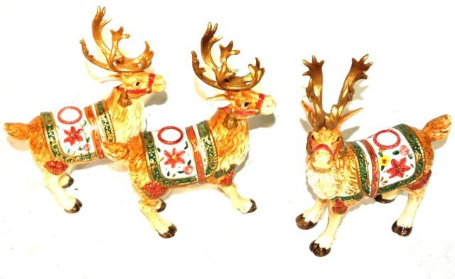 Fitz & Floyd Reindeer Candle Holders, 3 Pieces: Hand painted, holiday theme, each 12" x 9"