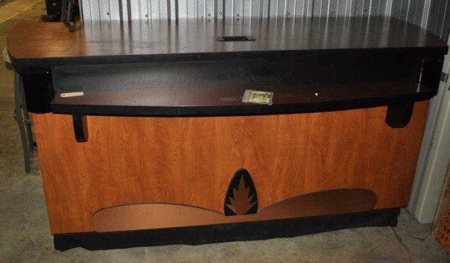 Custom Espresso Bar: Two Drawer, Three Cabinets, Pull Out Sink, Completely Self Contained and Operating Possible, Hammered Brass top, Removable Front Bar, Measurements: 42" x 96" x 48"