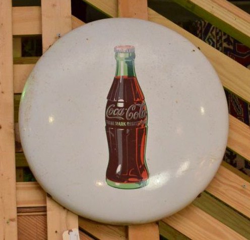 Coca-Cola Enameled Steel Button Sign (1 of 1)