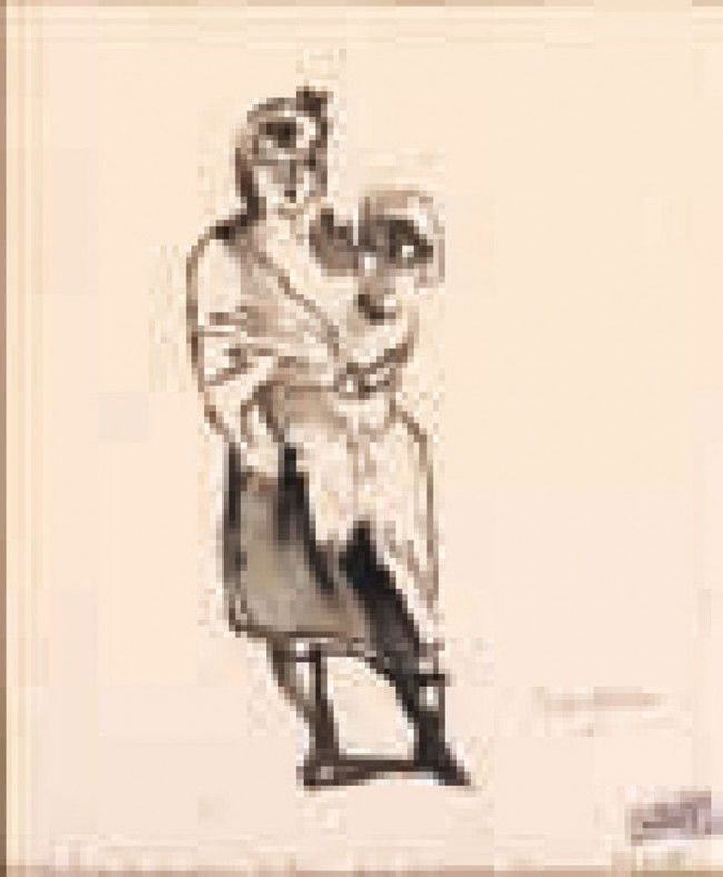 Jules PASCIN - Jeune maman, Paris, 1913: Jules PASCIN (1885-1930) Jeune maman, Paris, 1913 Lavis sur papier, griffe et cachet d'atelier en bas à droite, inscription L.K 18 x 8,5 cm - 7 x 31/4 in. Ink and wash on paper, signed and marked wit