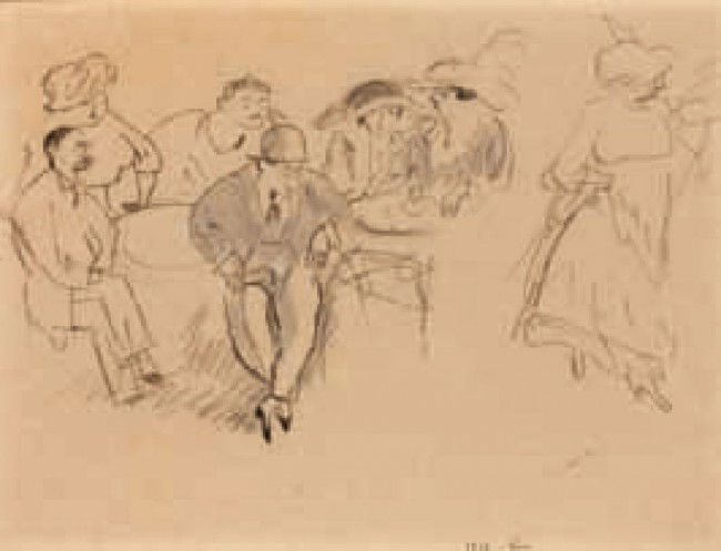 Jules PASCIN - La terrasse, Paris 1912: Jules PASCIN (1885-1930) La terrasse, Paris 1912 Crayon sur papier, griffe et cachet d'atelier en bas à droite, inscription L.K. 21 x 28 cm - 8 1/4 x 11 in. Pencil on paper, signed and marked with th
