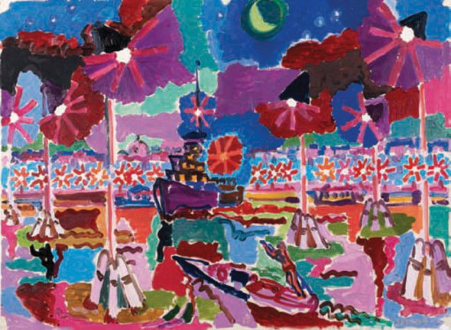 Charles LAPICQUE - Bateau sur la lagune, Venise, 1: Charles LAPICQUE (1898-1988) Bateau sur la lagune, Venise, 1955 Huile sur papier marouflé sur toile, signée en bas à droite et datée en bas au milieu 55 x 75 cm - 21 5/8 x 29 1/2 in. Oil on paper