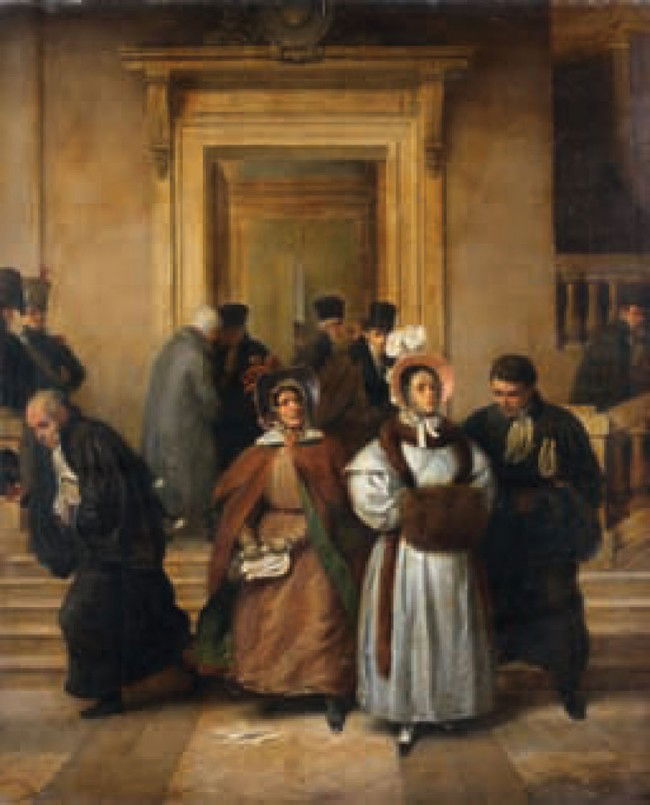Edmé Jean PIGAL - La sortie de l'audience: Edmé Jean PIGAL (1798-1872) La sortie de l'audience Huile sur toile, signée en bas à droite 73 x 60 cm - 28 3/4 x 23 5/8 in. Oil on canvas, signed lower right Provenance : Vente du 12 février 1978