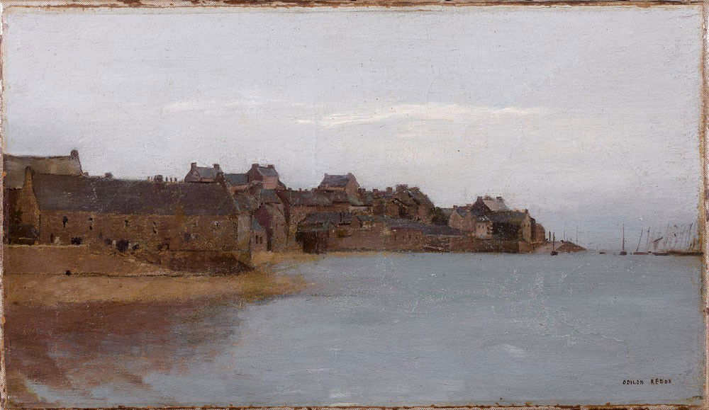 Odilon REDON - Paysage breton: Odilon REDON (1840-1916) Paysage breton Huile sur papier marouflé sur toile, signée en bas à droite 20,5 x 35,5 cm - 8 x 14 in. Oil on paper mounted on canvas, signed lower right Provenance : Galer