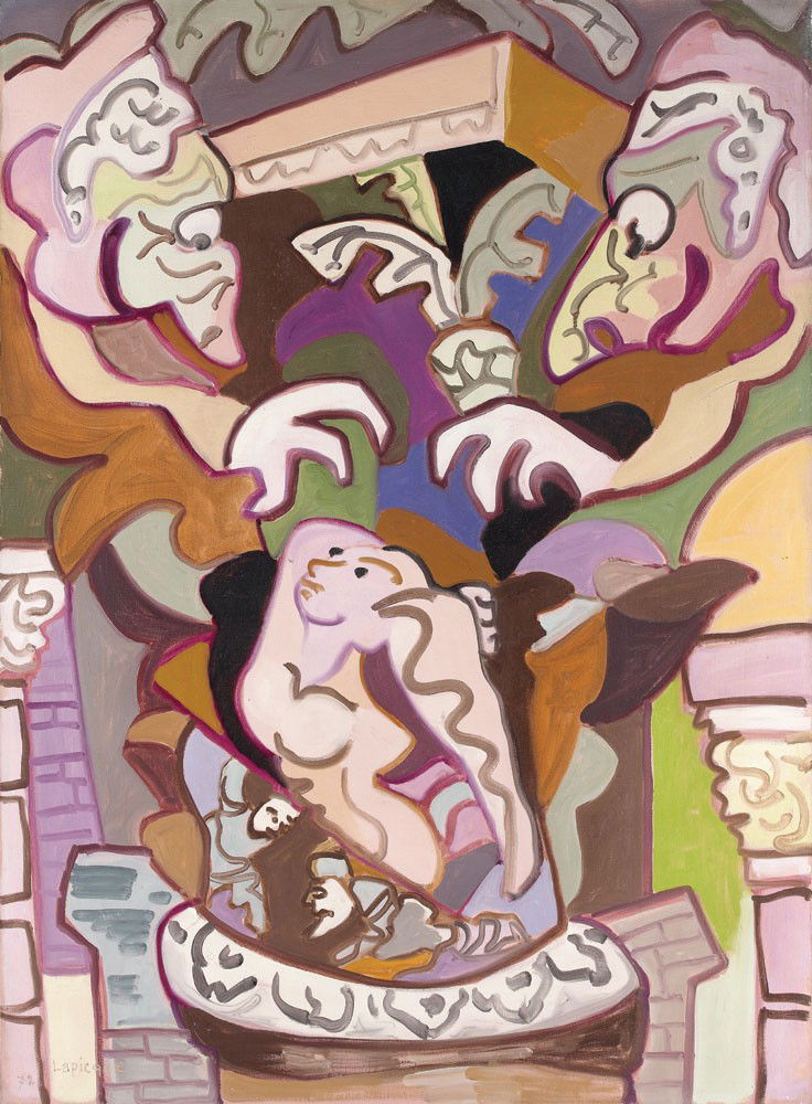 Charles LAPICQUE - Suzanne et les vieillards: Charles LAPICQUE (1898-1988) Suzanne et les vieillards, 1972 Acrylique sur toile, signée et datée en bas à droite, contresignée et datée au dos 99,5 x 73,5 cm - 39 1/4 x 29 in. Acrylic on canvas,