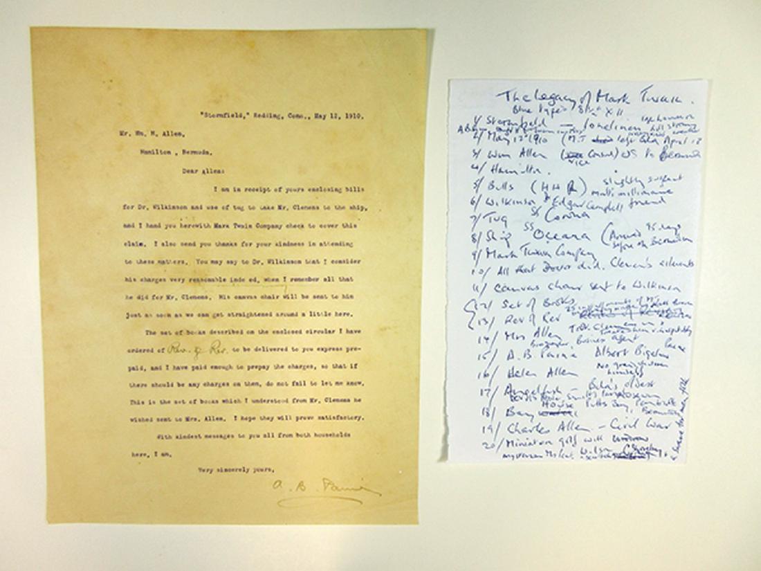 Albert Paine, Mark Twain Biographer, Letter from 1910 (1 of 3)