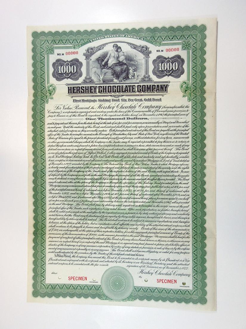 Hershey Chocolate Co., 1922 Specimen Bond (1 of 2)