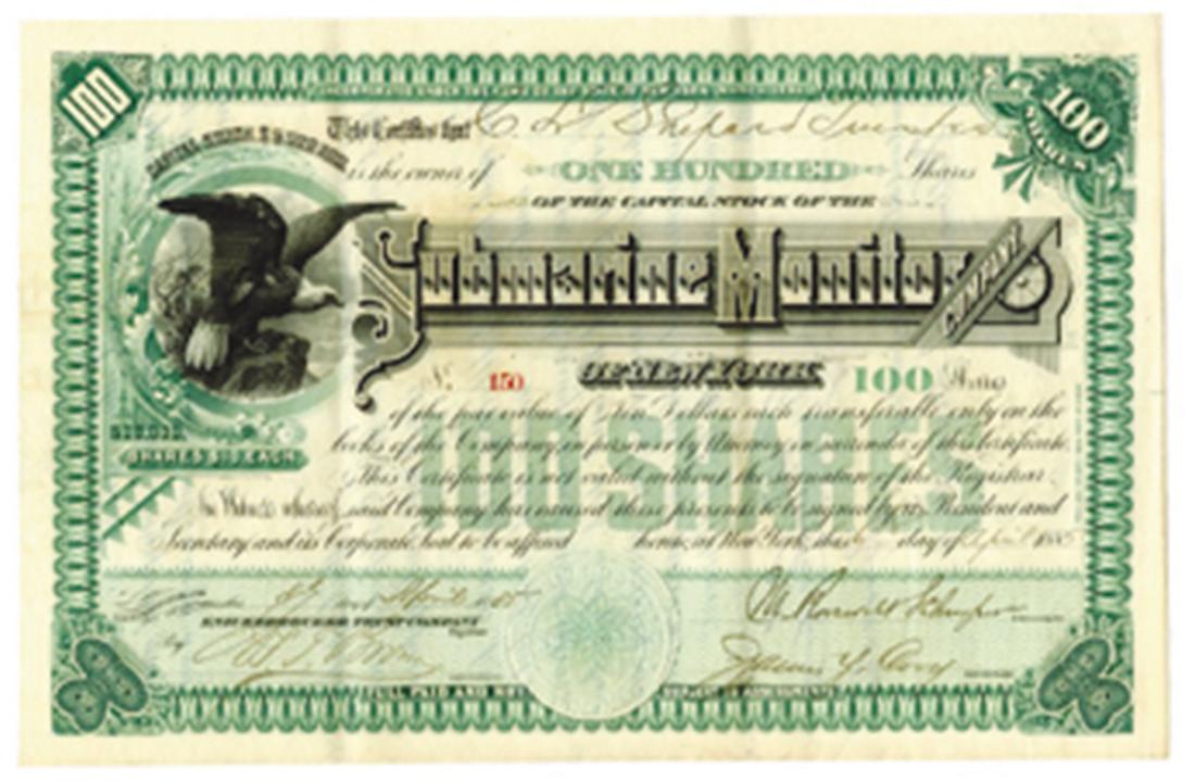 Submarine Monitor Co. of N.Y. 1885 Issued Stock (1 of 1)