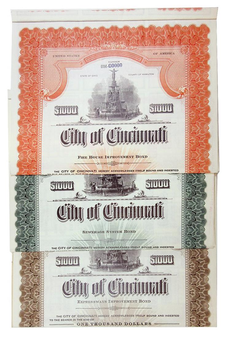 City of Cincinnati Trio of Specimen Bonds, 1949-1951 (1 of 7)