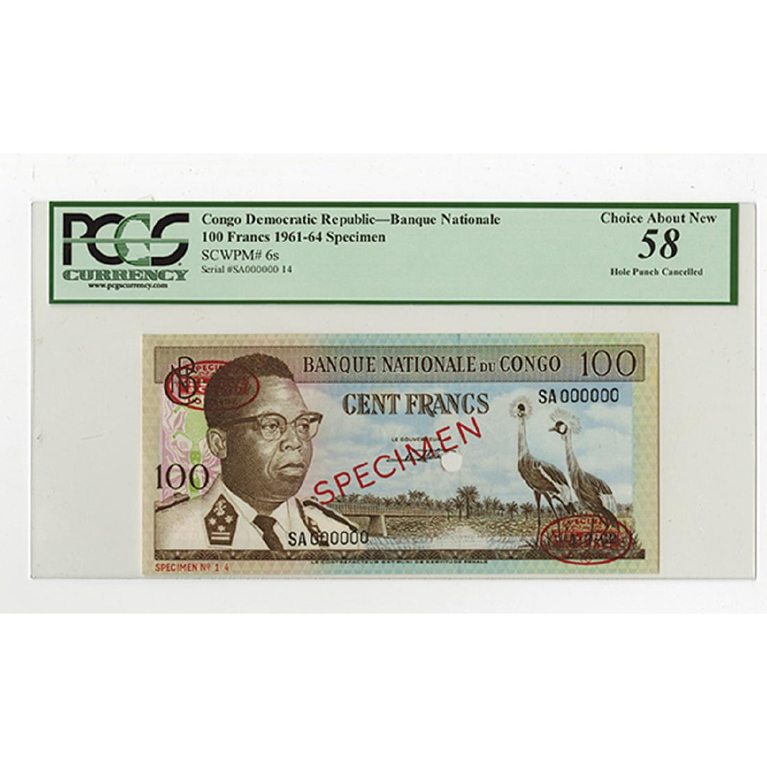 Banque Nationale Du Congo, ND (1961-64) Specimen (1 of 3)