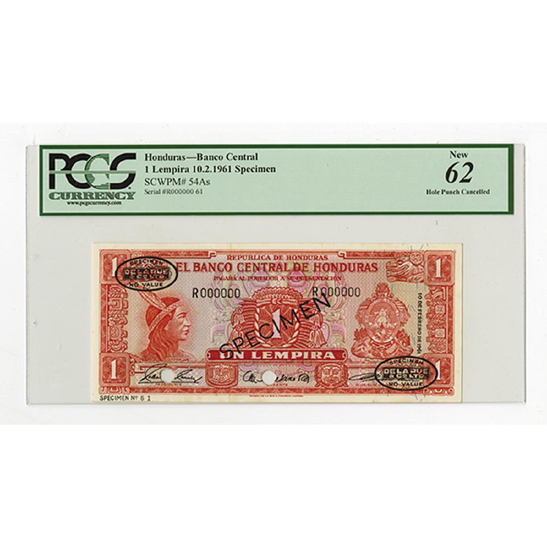 Banco Central De Honduras 1961 Specimen Banknote. (1 of 3)