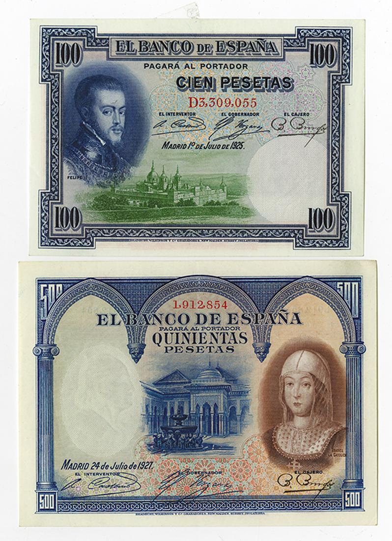 Banco de Espana. 1925-1927. Pair of Issued Notes. (1 of 2)