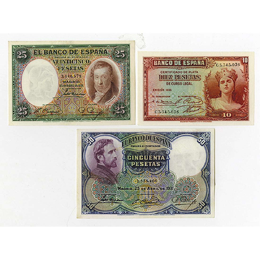 Banco de Espana. 1931-1935. Trio of Issued Notes. (1 of 2)