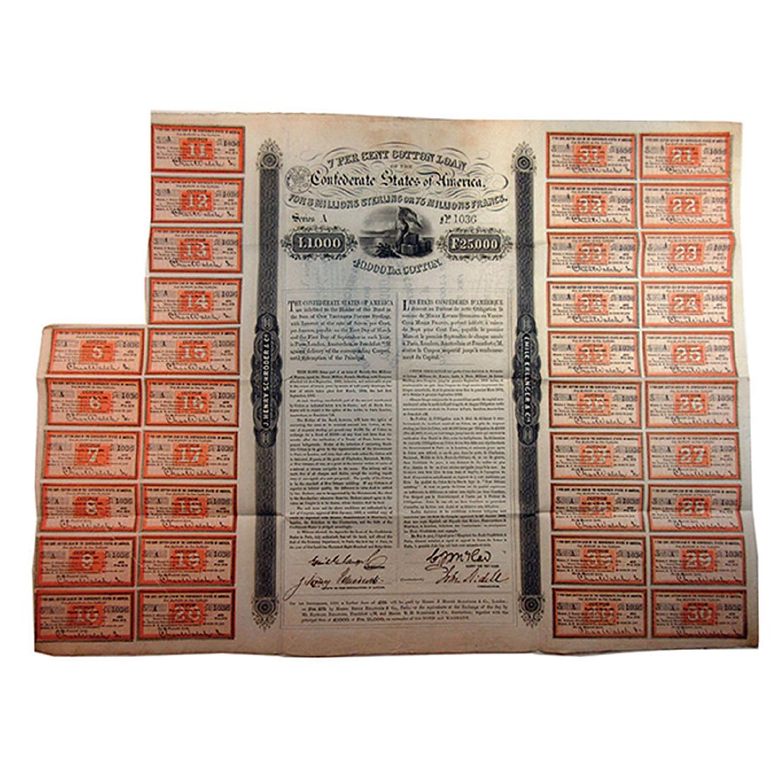 C.S.A., 1863, Â£,1000, 7% Erlanger Cotton Loan, Issued (1 of 2)