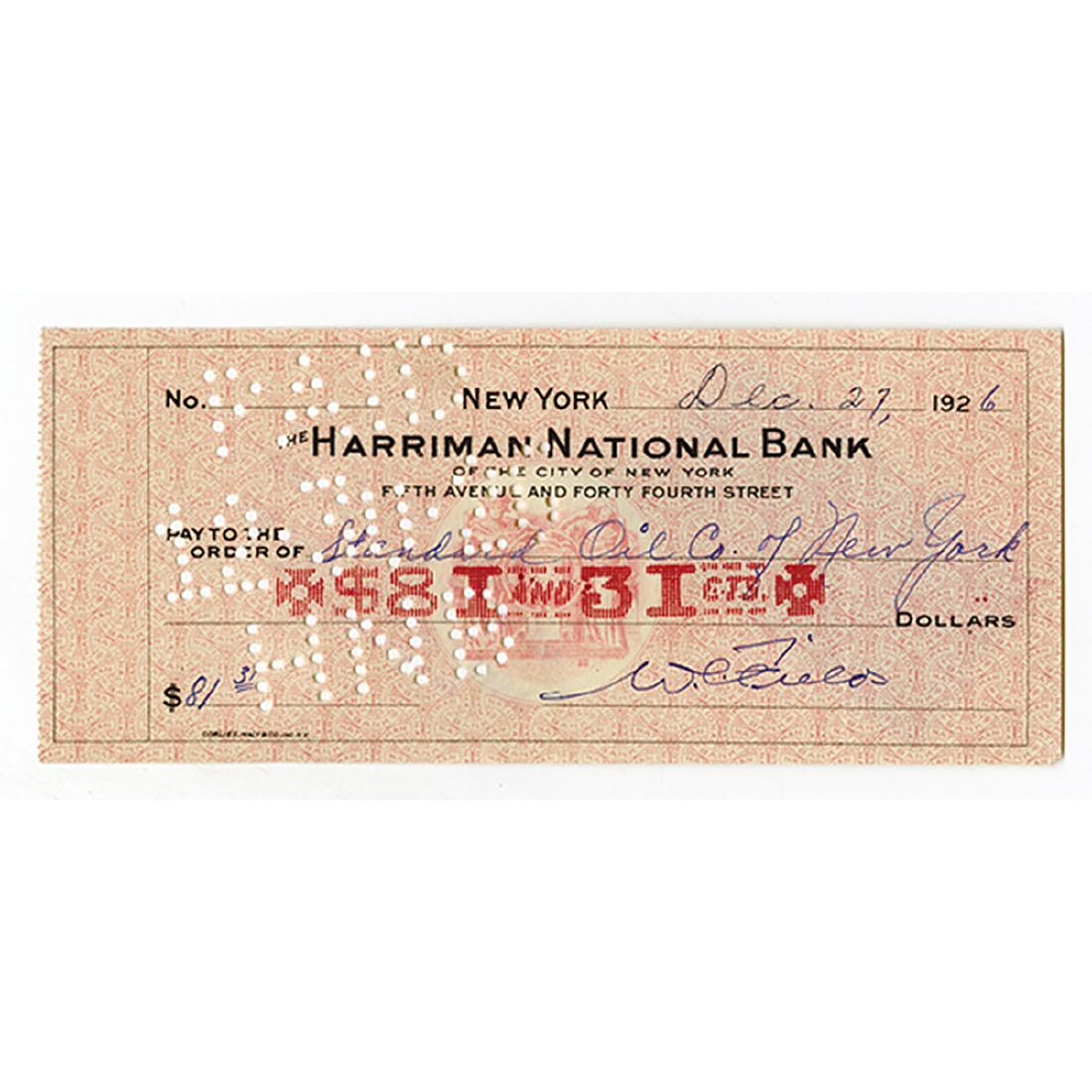 W.C. Fields 1926 Signed Check. (1 of 2)