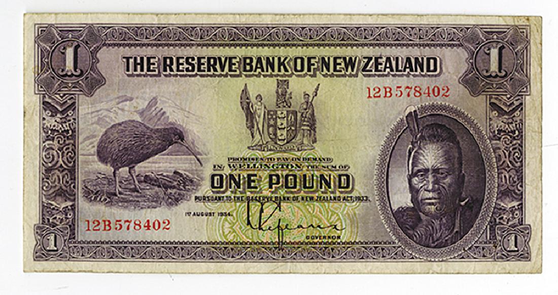 Reserve Bank of New Zealand, 1934 Issued Banknote. (1 of 2)
