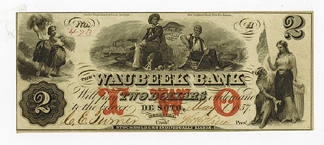 Waubeek Bank, 1857 Issued Obsolete Banknote. (1 of 2)
