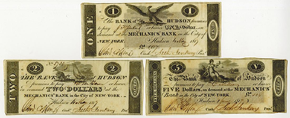 Bank of Hudson 1817 Obsolete Banknote Trio. (1 of 1)