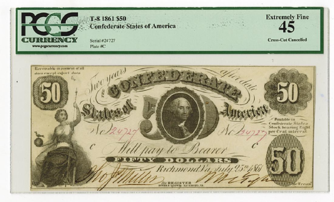 C.S.A. 1861 $50, T-8 Issued Confederate Banknote. (1 of 3)