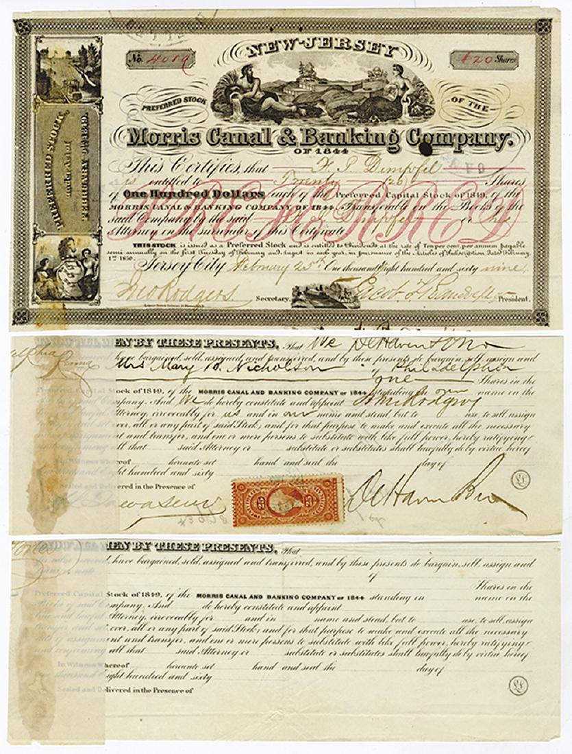 Morris Canal & Banking Co., 1845-1869 Trio of Bonds (1 of 2)