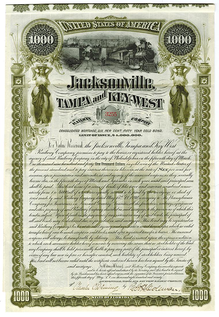 Jacksonville, Tampa and Key West Railway Co., 1890 (1 of 1)