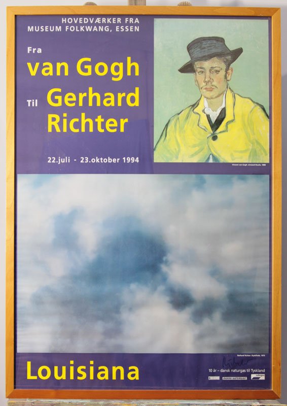 Gerhard Richter (1932): Ausstellungsplakat "Fra van Gogh Til Gerhard Richter" im Louisiana Museum of Modern Art, Humlebæk (Dänemark) 22.Juli-23. Oktober 1994, Farboffsetdruck. 84,5 x 61,5 cm. Unten rechts signiert: Richter